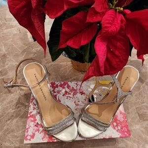 Chinese Laundry Silver and White Strappy Heels